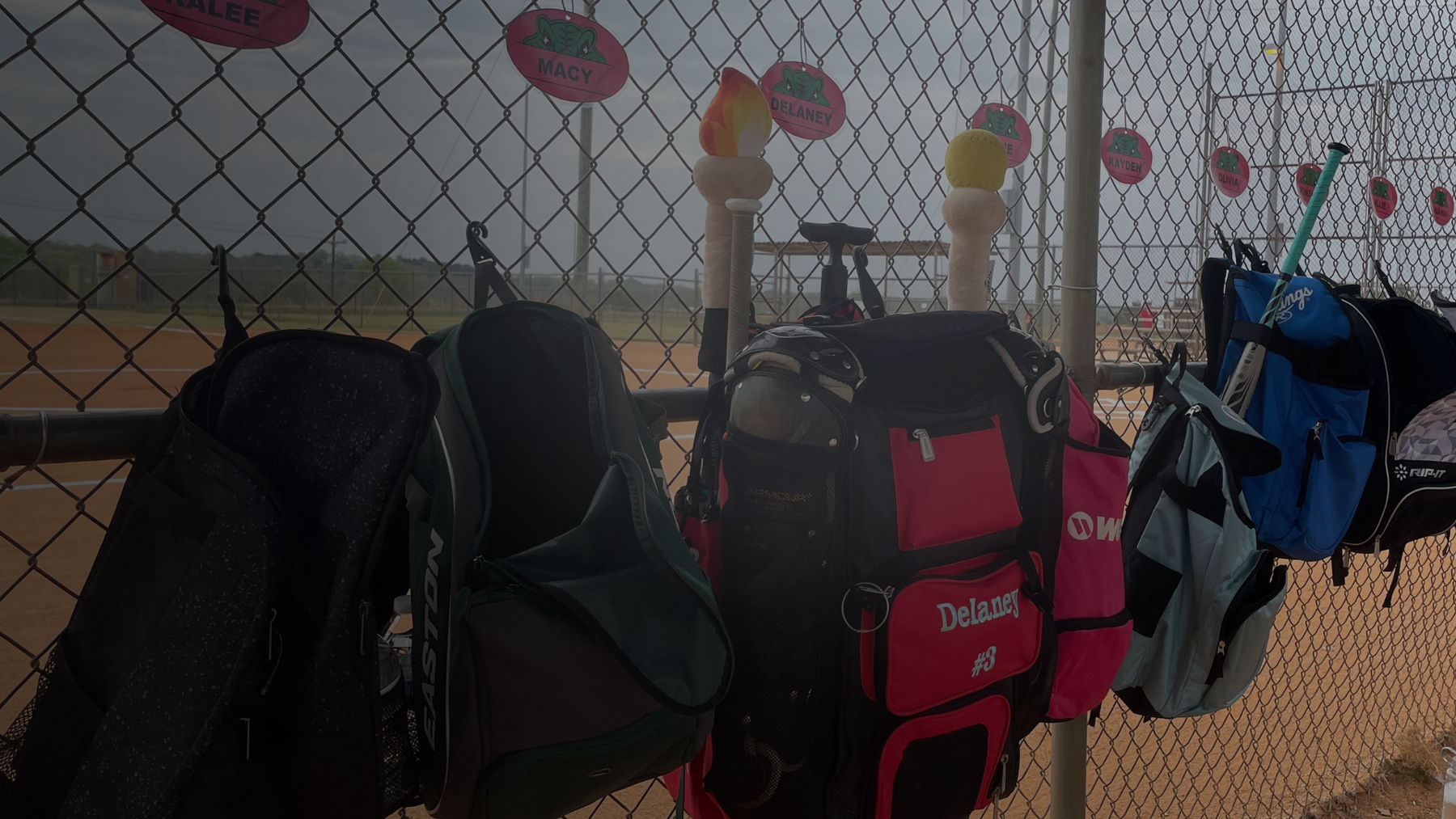 Bat Hats bat covers in baseball or softball dugout